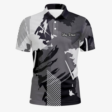 Personalisiertes Golf Poloshirt Grau Schwarzes Abstraktes Pinselstreifen Design für Herren I7293