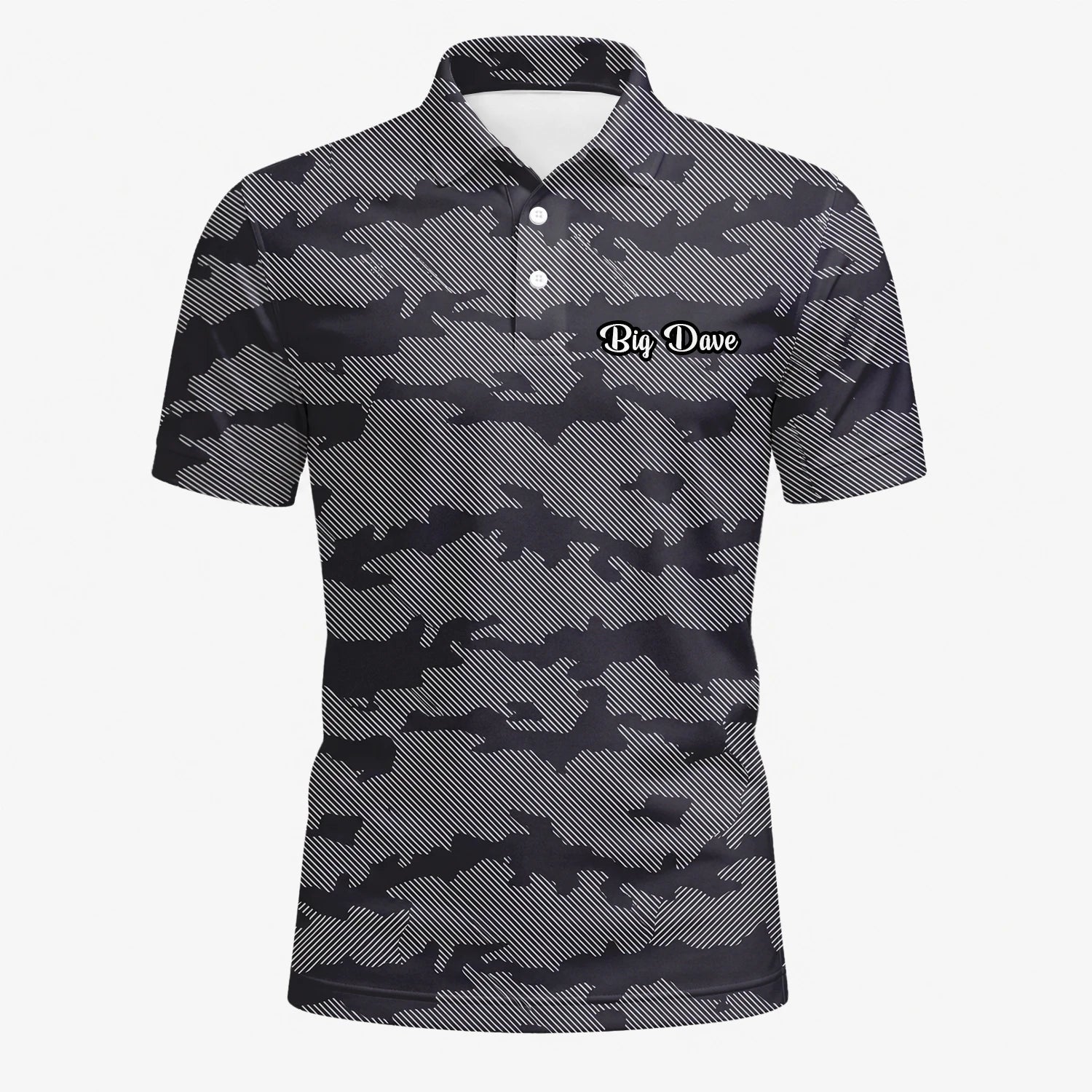 Personalisiertes Golf Poloshirt Grau Schwarzes Camo Design für Herren R8701