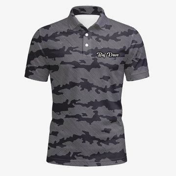 Personalisiertes Golf Poloshirt Grau Schwarzes Camo Design für Herren R8701