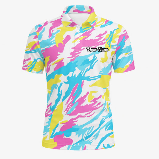 Personalisiertes Golf Poloshirt Pastell Regenbogen Camo Design für Herren F0280
