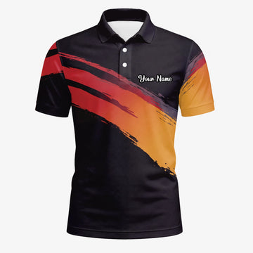 Personalisiertes Golf Poloshirt in Schwarz-Rot-Orange mit Pinselstrich-Design für Herren M6093