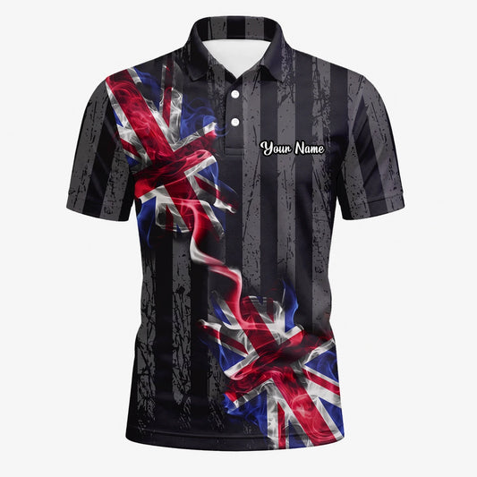Personalisiertes Golf Poloshirt Schwarz Union Jack Blitz Design für Herren U9443