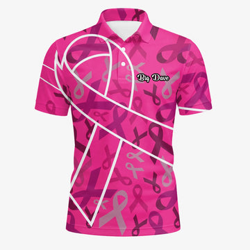 Personalisiertes Golf Poloshirt Rosa Brustkrebs Awareness Schleifen Design für Herren O4093