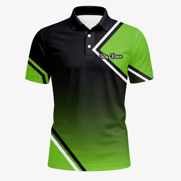 Personalisiertes Golf Poloshirt Schwarz Grünes Geometrisches Streifen Design für Herren V2638