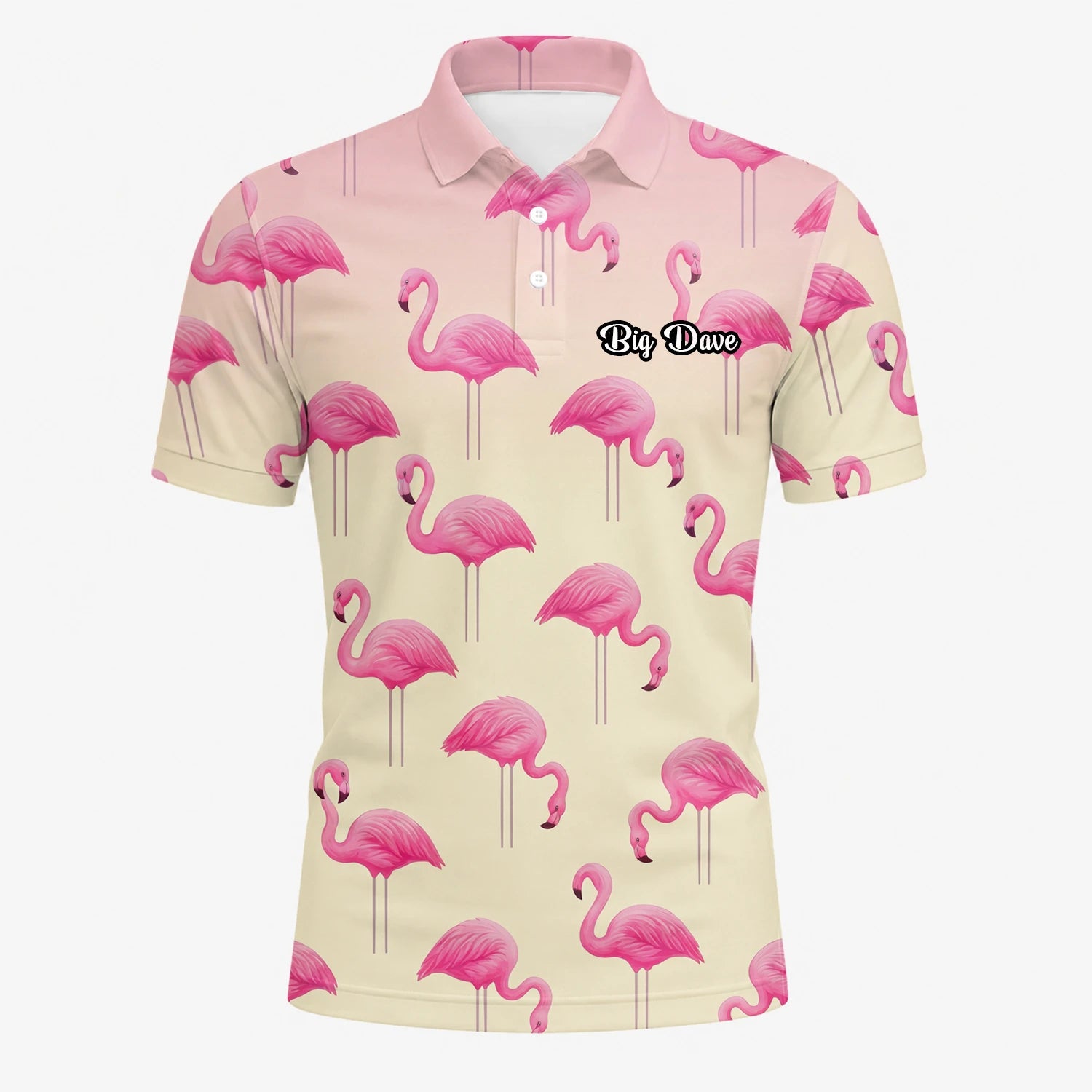 Personalisiertes Golf Poloshirt Creme Rosa Flamingo Design für Herren P5242