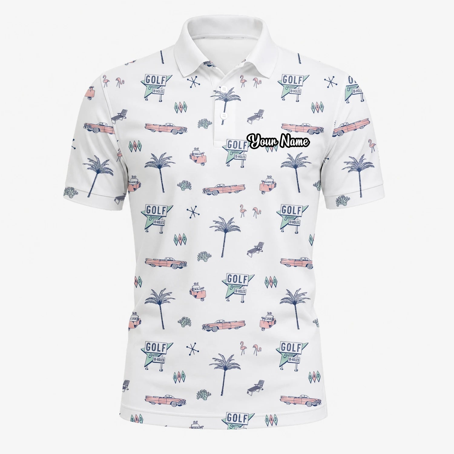 Personalisiertes Golf Poloshirt Weißes Golf Urlaub Doodle Design für Herren Z8344