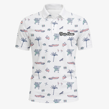 Personalisiertes Golf Poloshirt Weißes Golf Urlaub Doodle Design für Herren Z8344