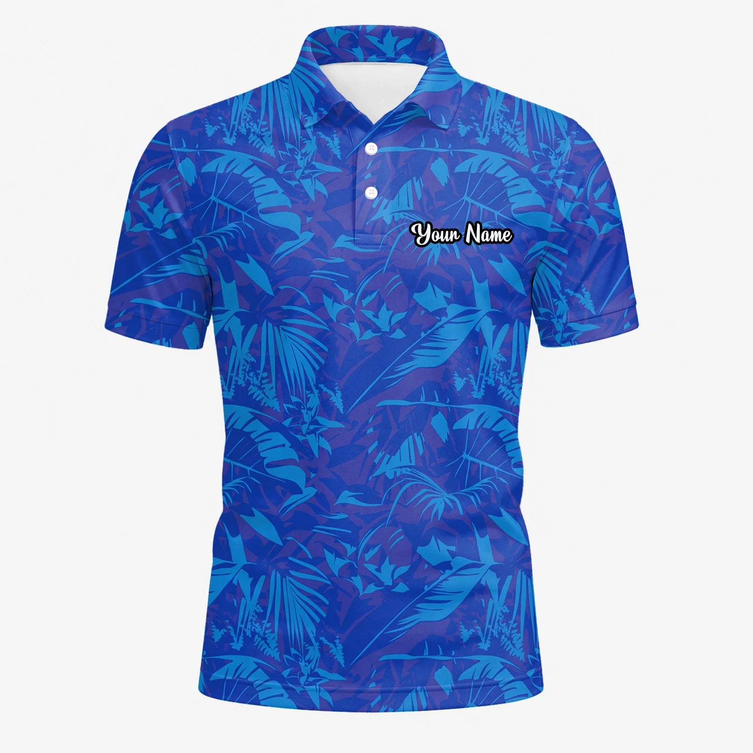 Personalisiertes Golf Poloshirt Blaues Tropisches Blätter Design für Herren Z7717
