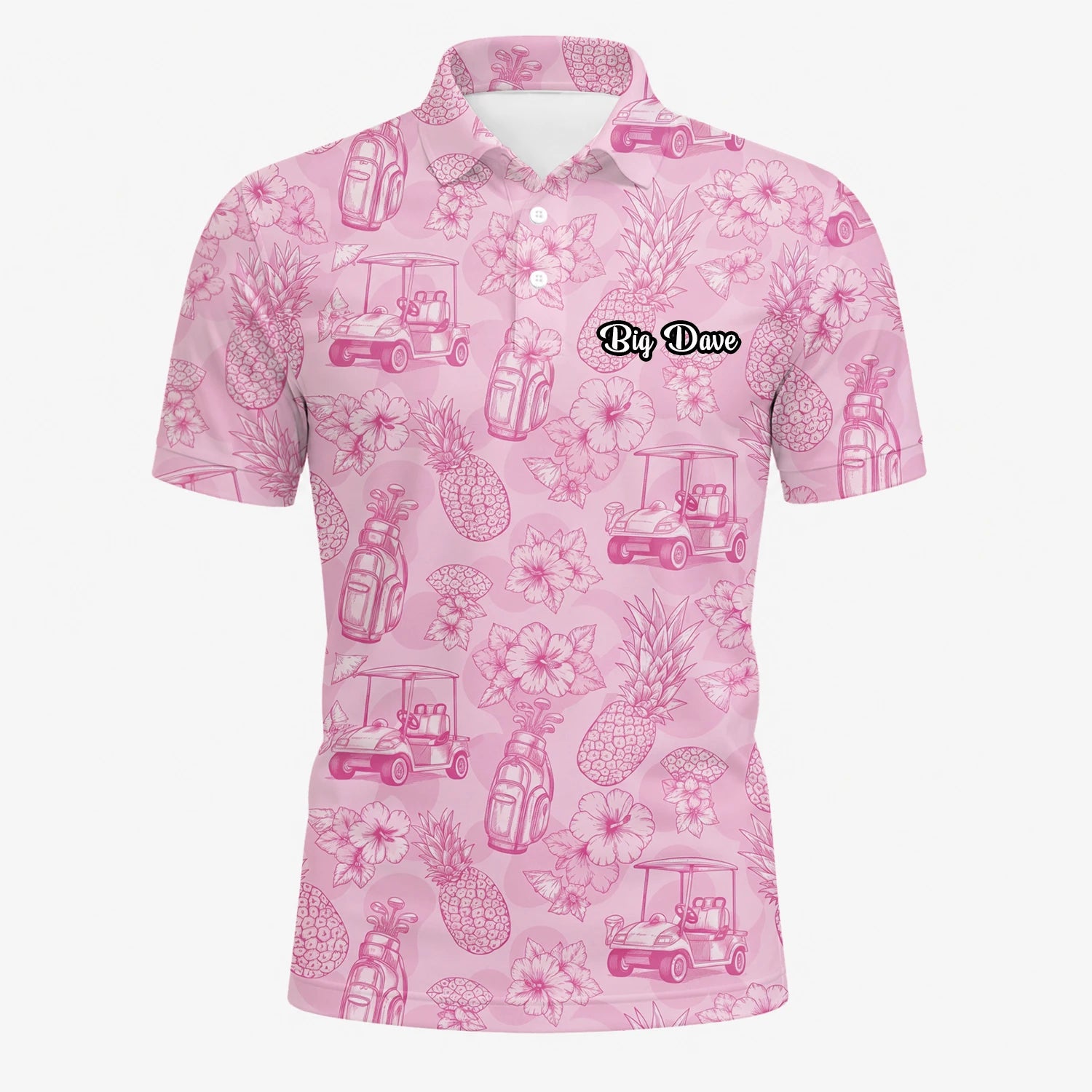 Personalisiertes Golf Poloshirt Rosa Golfcart Blumen Toile Design für Herren T8127
