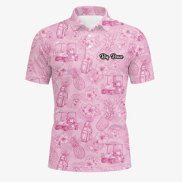 Personalisiertes Golf Poloshirt Rosa Golfcart Blumen Toile Design für Herren T8127