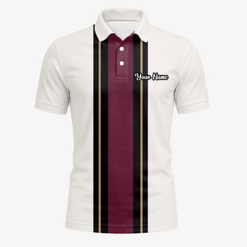 Personalisiertes Golf Poloshirt Weiß Bordeaux Schwarzes Rennstreifen Design für Herren G7028