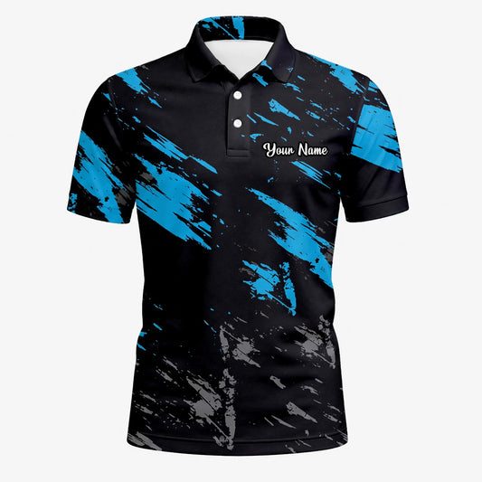 Personalisiertes Golf Poloshirt Schwarz Blaues Pinselstrich Design für Herren H3779