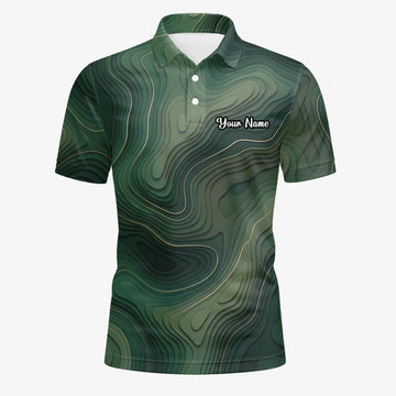 Personalisiertes Golf Poloshirt Grünes Topografisches Konturlinien Design für Herren H2497