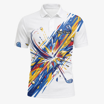 Personalisiertes Golf Poloshirt Weiß Blaues Golf Schwung Grafik Design für Herren B2869