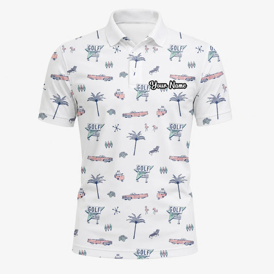 Personalisiertes Golf Poloshirt Weißes Golf Urlaub Doodle Design für Herren Z8344