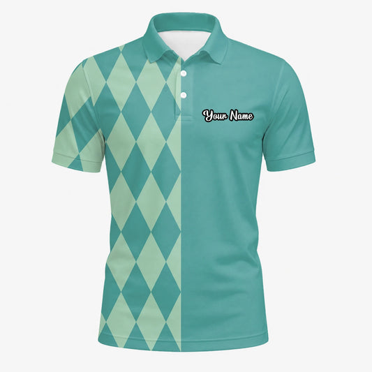 Personalisiertes Golf Poloshirt Türkis Mint Rauten Muster für Herren A8483
