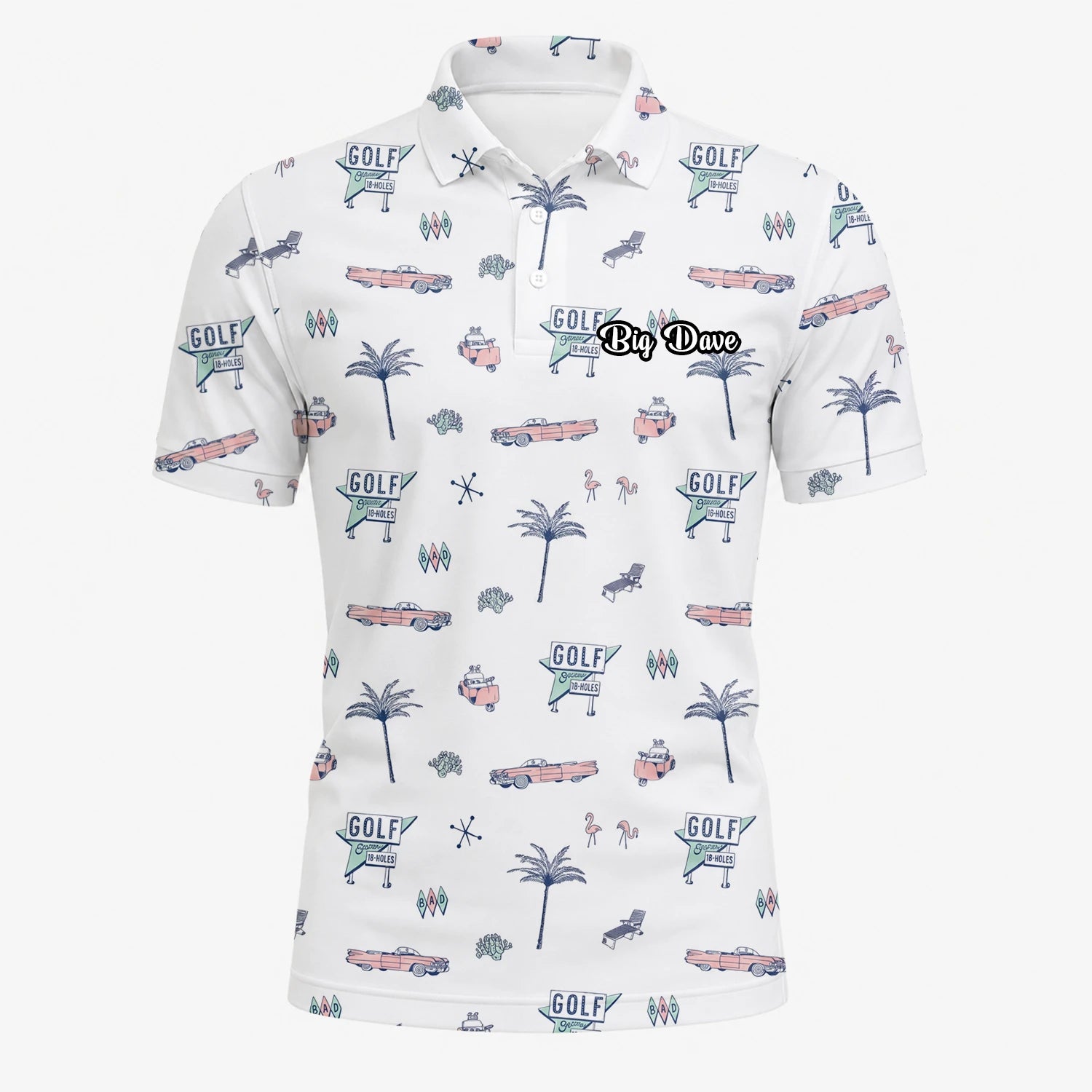 Personalisiertes Golf Poloshirt Weißes Golf Urlaub Doodle Design für Herren Z8344