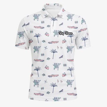 Personalisiertes Golf Poloshirt Weißes Golf Urlaub Doodle Design für Herren Z8344