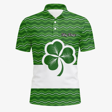 Personalisiertes Golf Poloshirt Grünes Kleeblatt Wellen Design für Herren I6128