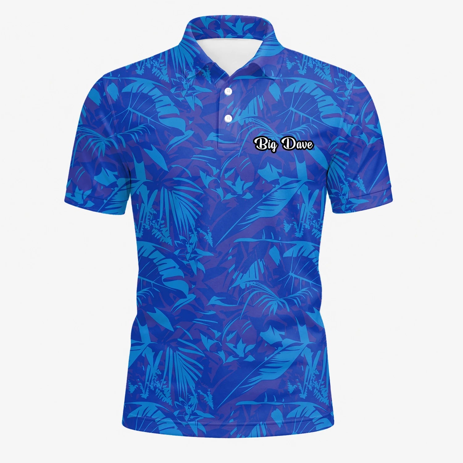 Personalisiertes Golf Poloshirt Blaues Tropisches Blätter Design für Herren Z7717