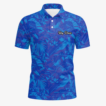 Personalisiertes Golf Poloshirt Blaues Tropisches Blätter Design für Herren Z7717
