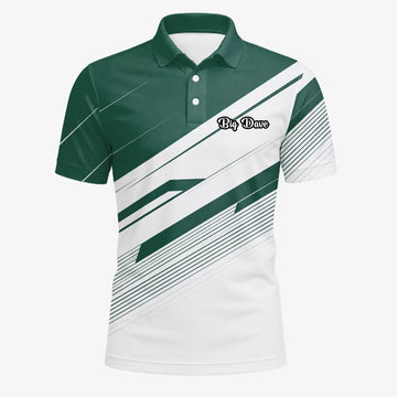 Personalisiertes Golf Poloshirt Grün Weißes Abstraktes Streifen Design für Herren E5041