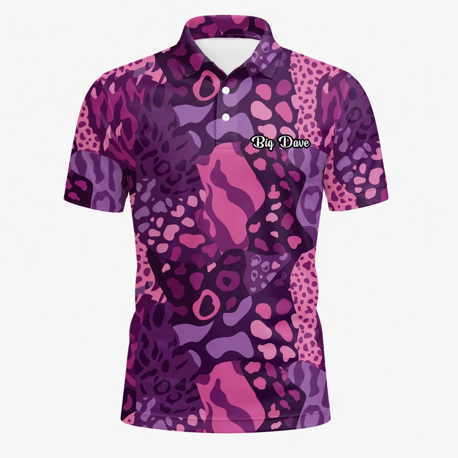 Personalisiertes Golf Poloshirt Lila Rosa Leo Camo Design für Herren I6540