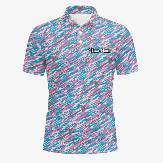 Personalisiertes Golf Poloshirt Rosa Türkis Abstraktes Sprenkel Design für Herren S1159