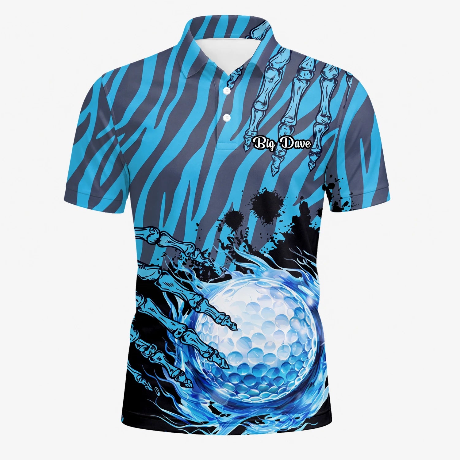 Personalisiertes Golf Poloshirt Blau Schwarzes Golfball Wasser Splash Design für Herren B9791