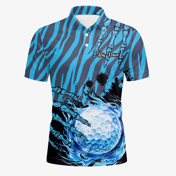 Personalisiertes Golf Poloshirt Blau Schwarzes Golfball Wasser Splash Design für Herren B9791
