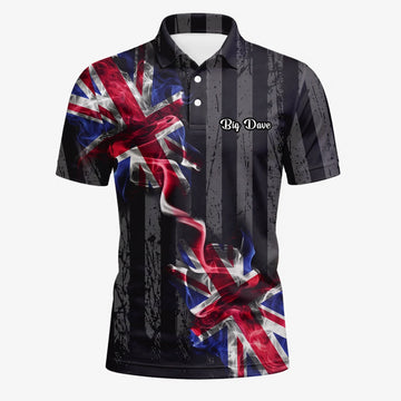 Personalisiertes Golf Poloshirt Schwarz Union Jack Blitz Design für Herren U9443