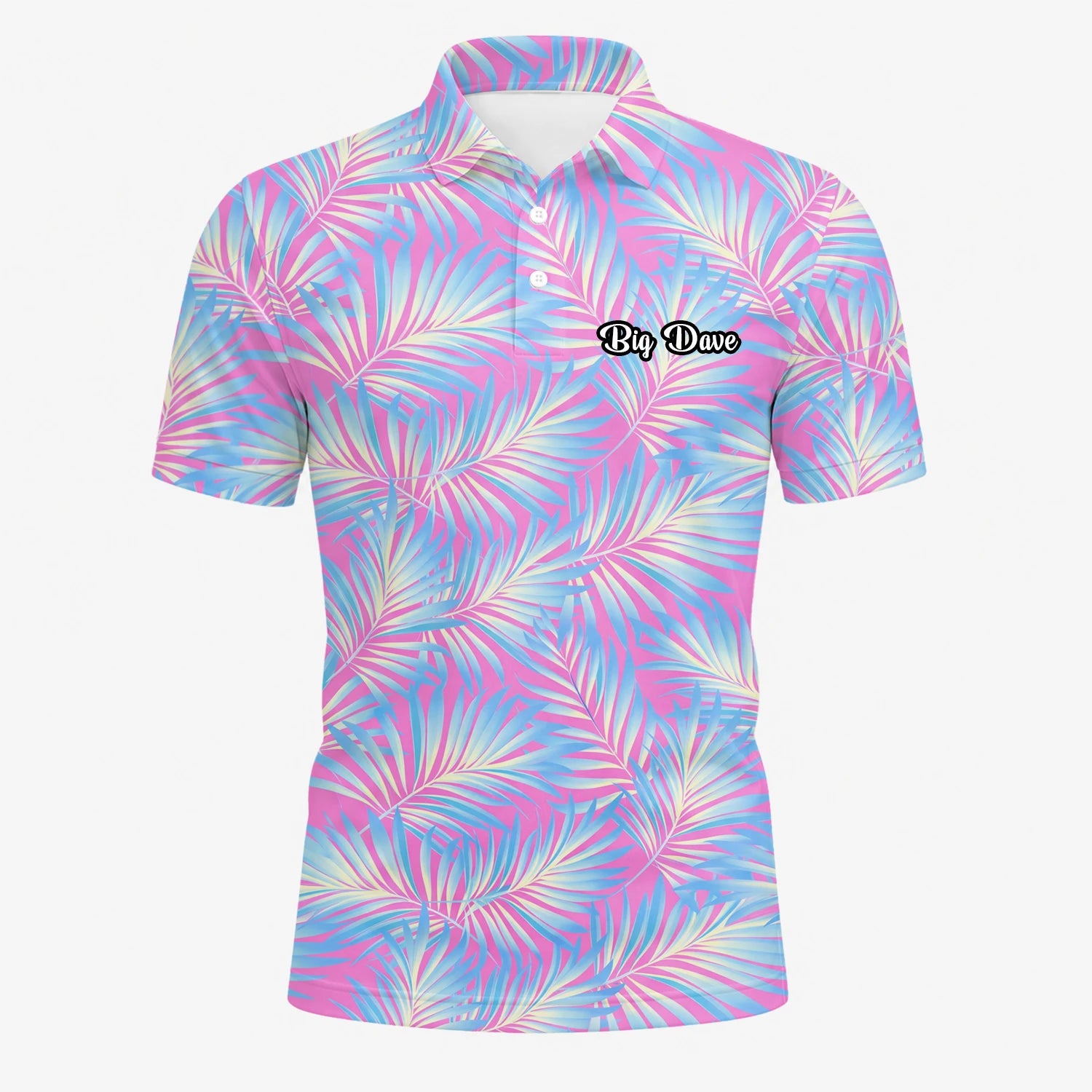Personalisiertes Golf Poloshirt Rosa Blaues Palmenblätter Design für Herren F1458