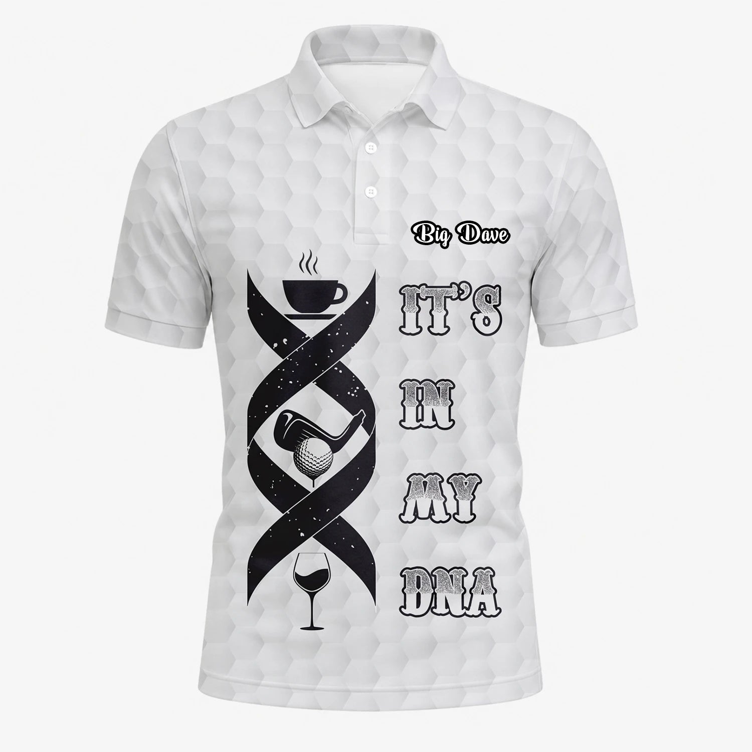 Personalisiertes Golf Poloshirt Weißes Golf In My DNA Spruch Design für Herren W3018