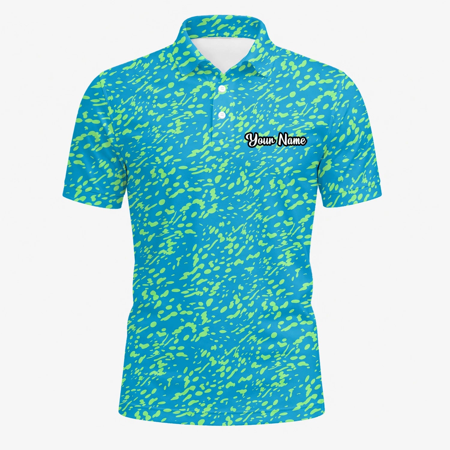 Personalisiertes Golf Poloshirt Türkis Limettengrünes Farbklecks Design für Herren G8287