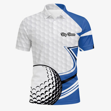 Personalisiertes Golf Poloshirt Weiß Blaues Golfball Waben Design für Herren S7973