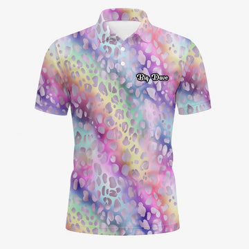 Personalisiertes Golf Poloshirt Pastell Regenbogen Leo Print Design für Herren E5373
