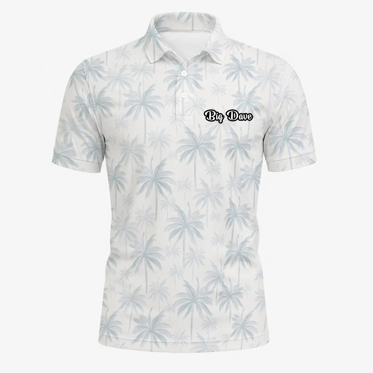 Personalisiertes Golf Poloshirt Weiß Hellblaues Palmenblätter Design für Herren U1709