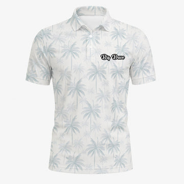 Personalisiertes Golf Poloshirt Weiß Hellblaues Palmenblätter Design für Herren U1709