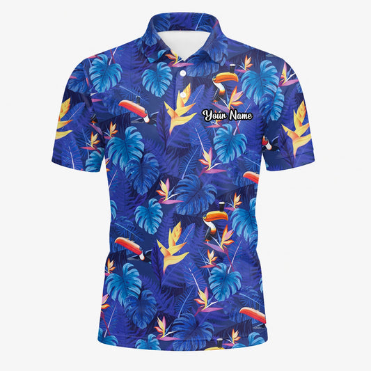 Personalisiertes Golf Poloshirt Marineblaues Tropisches Tukan Blätter Design für Herren S1836