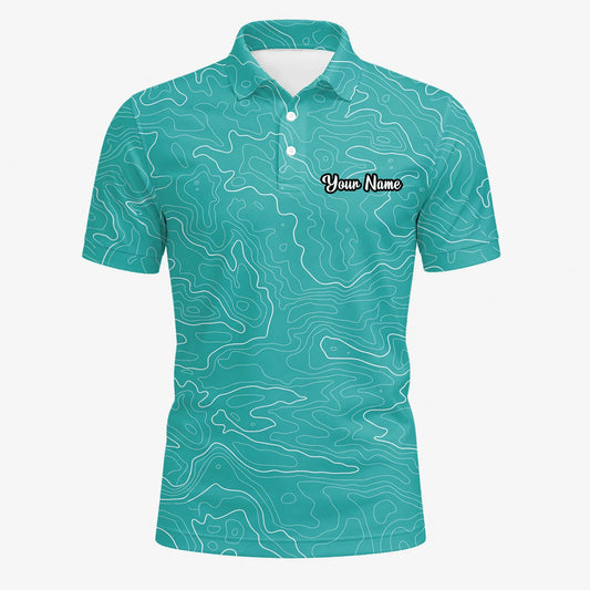Personalisiertes Golf Poloshirt Türkisfarbenes Topografisches Konturlinien Design für Herren U3552