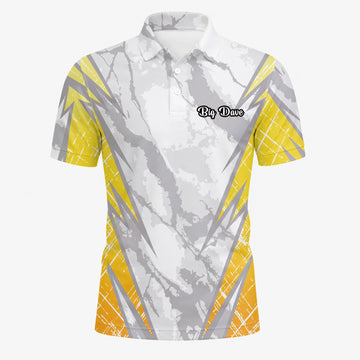 Personalisiertes Golf Poloshirt Weiß Grau Gelbes Marmor Streifen Design für Herren T6326