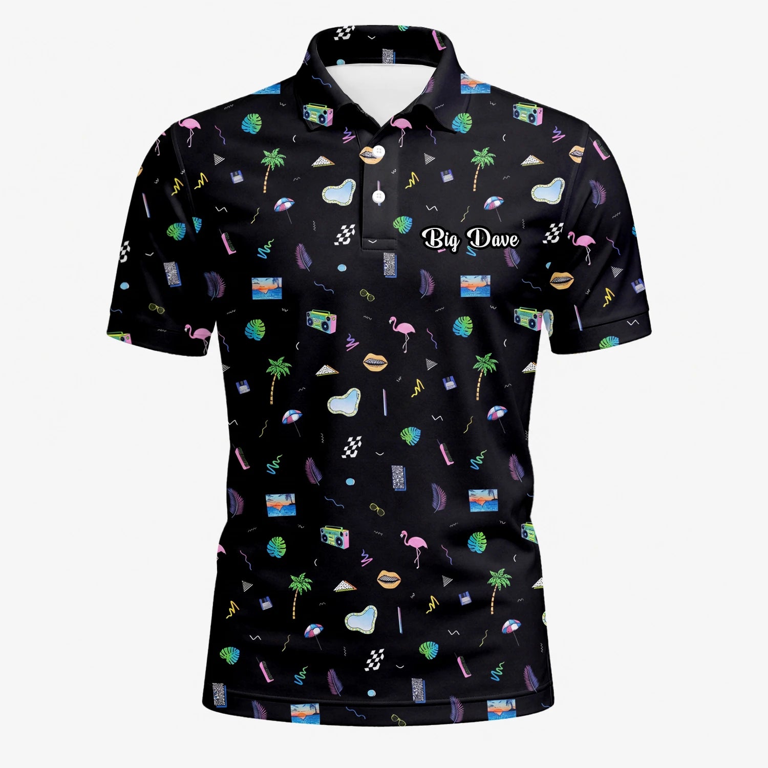 Personalisiertes Golf Poloshirt Schwarzes Urlaub Reise Doodle Design für Herren V7883