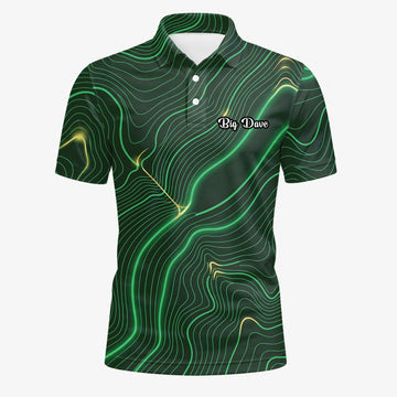 Personalisiertes Golf Poloshirt Grün Schwarzes Topografisches Linien Design für Herren E4992