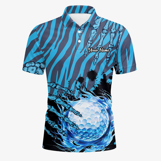 Personalisiertes Golf Poloshirt Blau Schwarzes Golfball Wasser Splash Design für Herren B9791