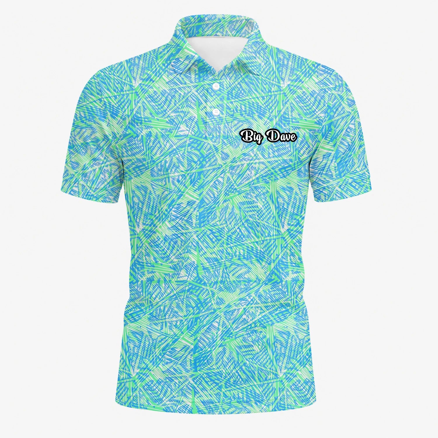 Personalisiertes Golf Poloshirt Türkis Limettengrünes Tropisches Blätter Design für Herren U1015