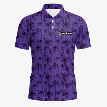 Personalisiertes Golf Poloshirt Lila Palmen Silhouetten Design für Herren P3247