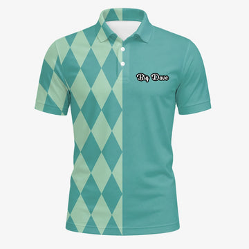 Personalisiertes Golf Poloshirt Türkis Mint Rauten Muster für Herren A8483