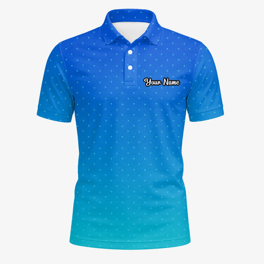 Personalisiertes Golf Poloshirt Blau Türkis Punkt Verlauf Design für Herren C6032