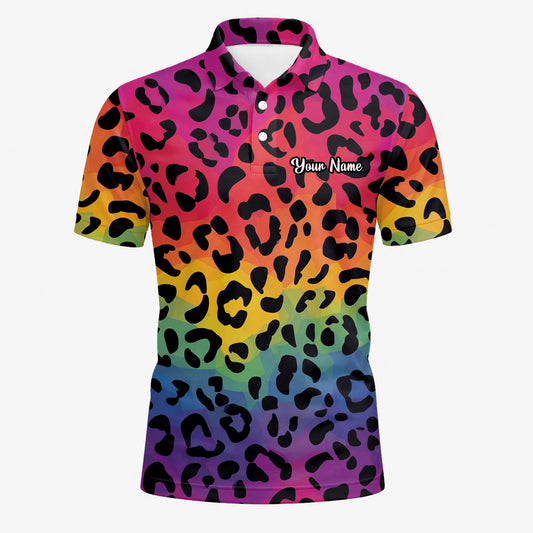 Personalisiertes Golf Poloshirt Regenbogen Leo Print Design für Herren X1632