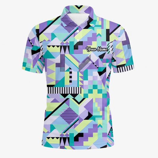 Personalisiertes Golf Poloshirt Pastell Geometrisches Memphis Muster für Herren Y0820